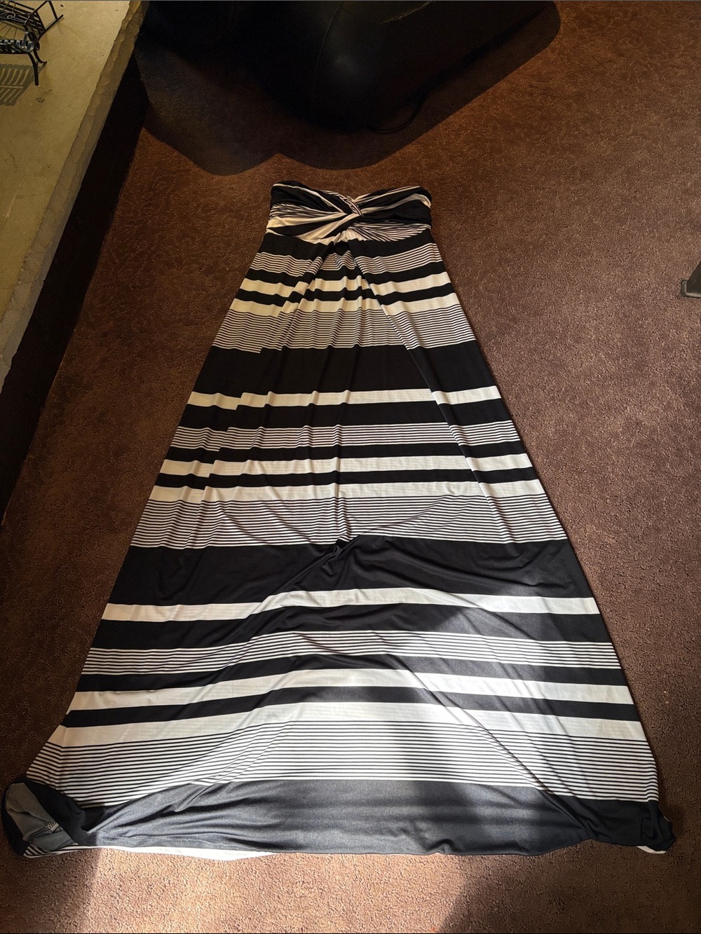 Strapless Black and White Stripe Maxi Dress